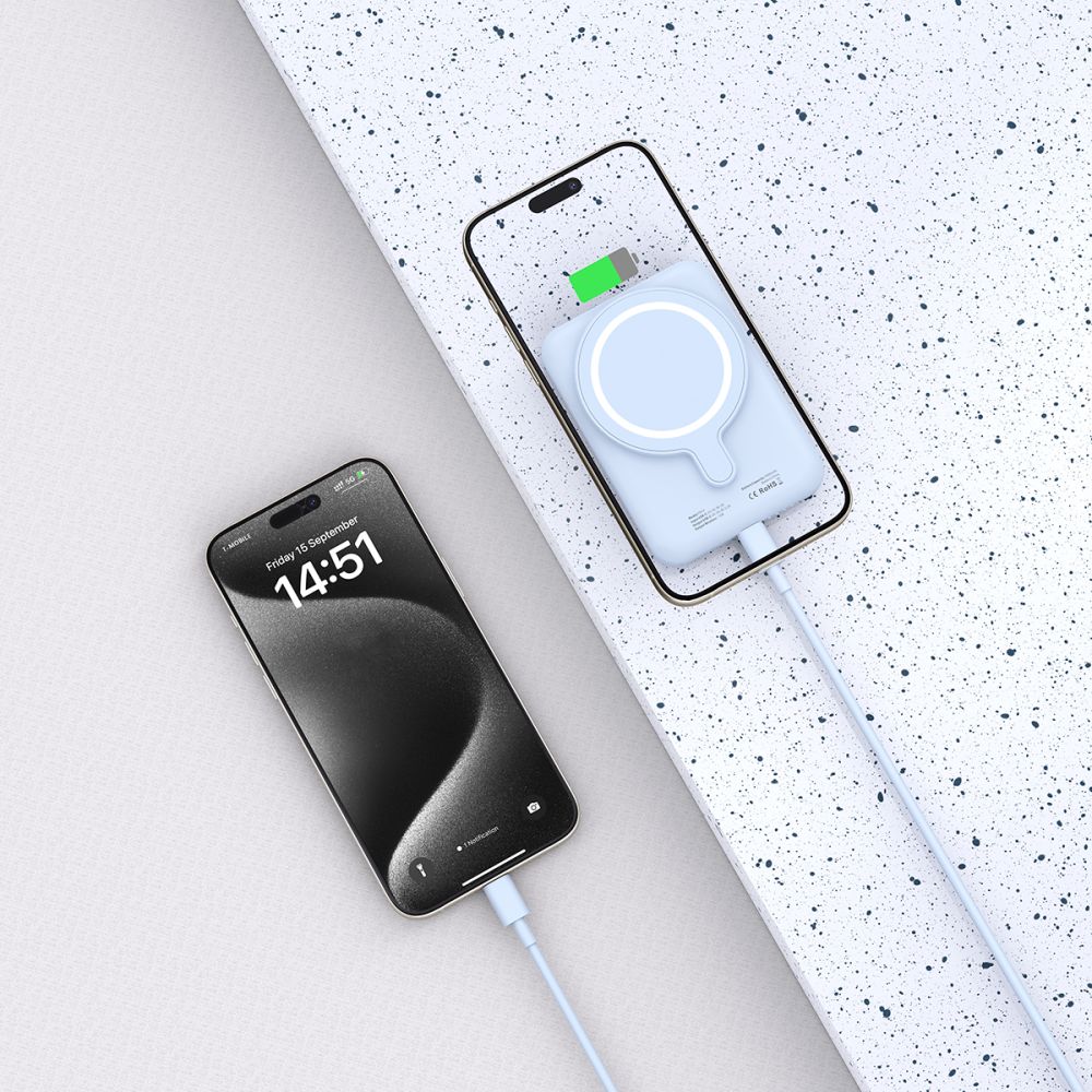 External Wireless Battery Tech-Protect PB10 LifeMag, 5000mAh, 15W, PD + FQI, 1 x QI - 1 x USB-C, Blue