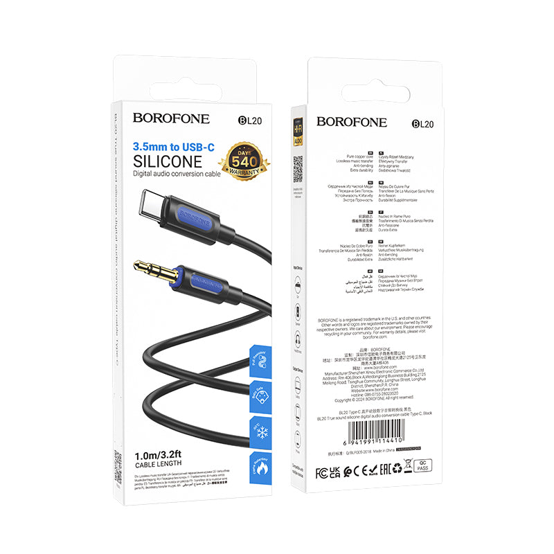 USB-C - 3.5mm Audio Cable BL20, 1m, Black 