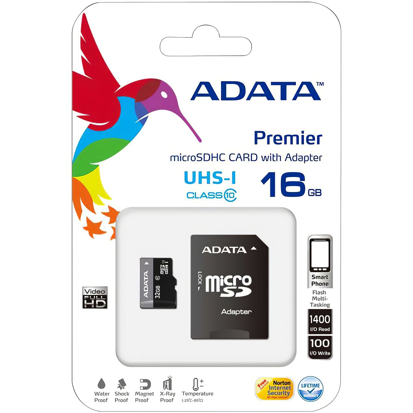 Memory Card microSDHC Adata Premier, 16Gb, Class 10 / UHS-1 U1, With Adapter AUSDH16GUICL10-RA1 AUSDH16GUICL10-RA1 