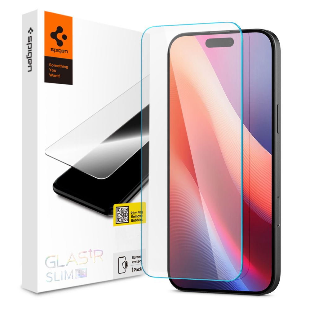 Spigen GlastrR Slim HD Screen Protector for Apple iPhone 16 / 15, Glass Shielded, Full Glue, 2.5D AGL06910 AGL06910 
